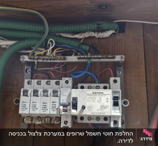 לוח חשמל עם חוטים וצינורות ירוקים
